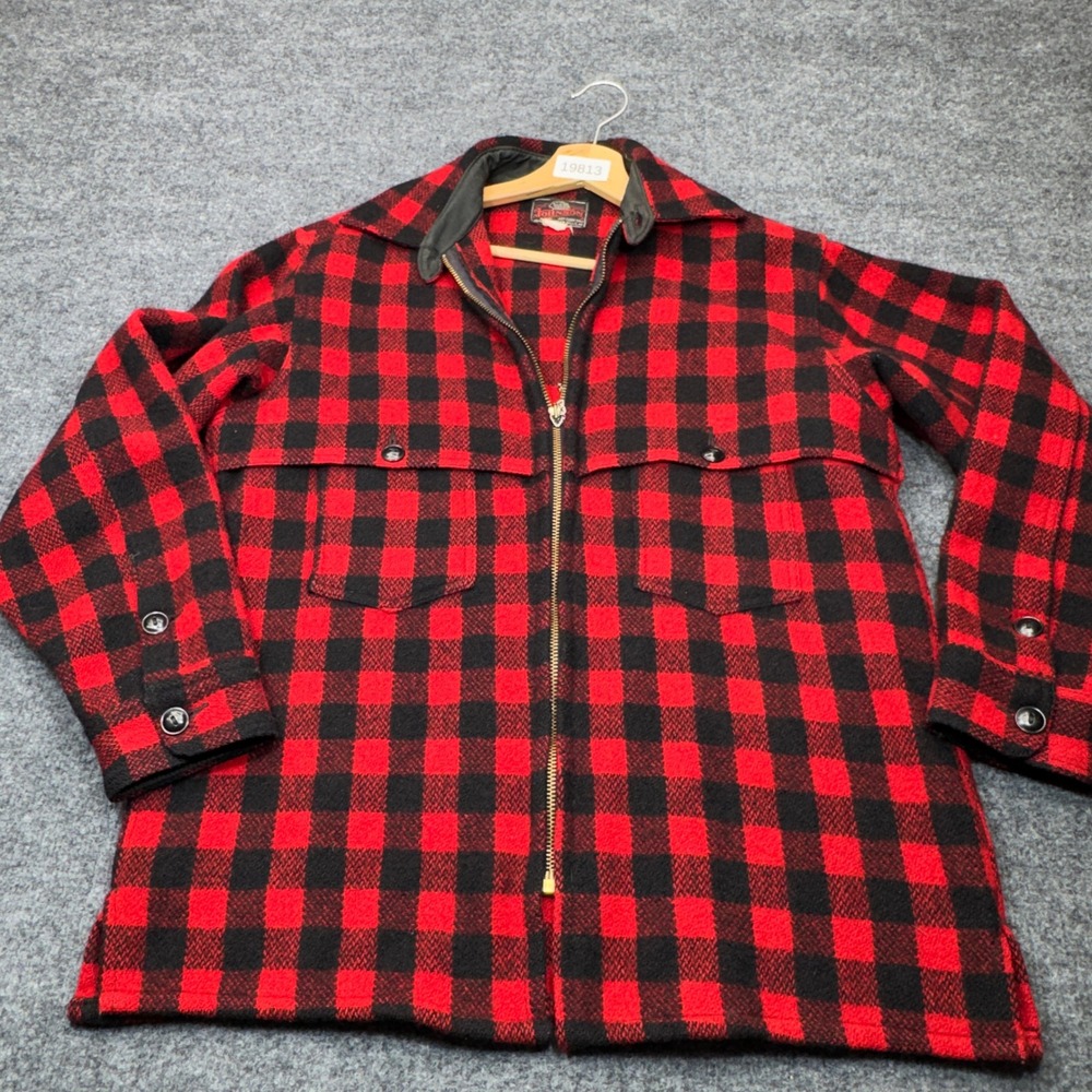 Vintage Johnson Woolen Mills Jac Shirt Mens Small Red Mackinaw Plaid Jacket 70s